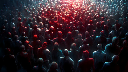 Massive Crowd Silhouette: A mesmerizing spectacle of an enormous crowd, composed of countless silhouettes. Their heads are turned towards an unseen focal point.