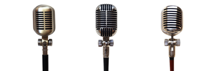 Set of retro microphone, isolated on transparent white background 