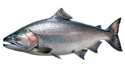 Naklejka premium Chinook Salmon, King Salmon, Fish, Wildlife, Aquatic Animal, Nature, Close-up, Isolated, White Background, High-Resolution Image, Stock Photo, Candid