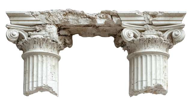 Broken classical column on a white background