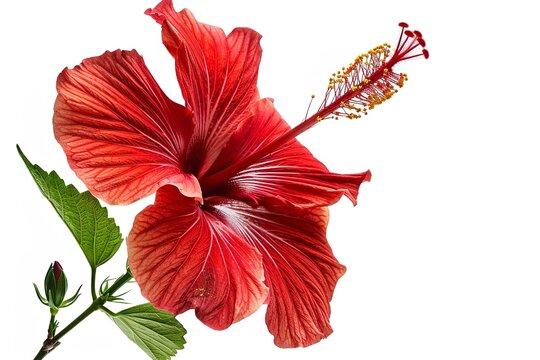 Red hibiscus flower isolated on a white background, no shadow, high-resolution photography,