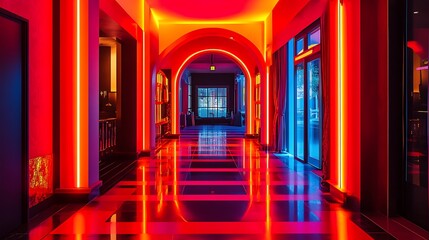 Futuristic Corridor with Neon Lights / ネオンライトが輝く未来的な廊下