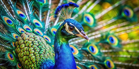 Obraz premium Majestic Peacock, Vibrant Feathers, Wildlife Photography, Bird, Nature, Daylight, Indian Peacock, Animal, Feather, Plume, Garden, Jungle, Forest, Wild