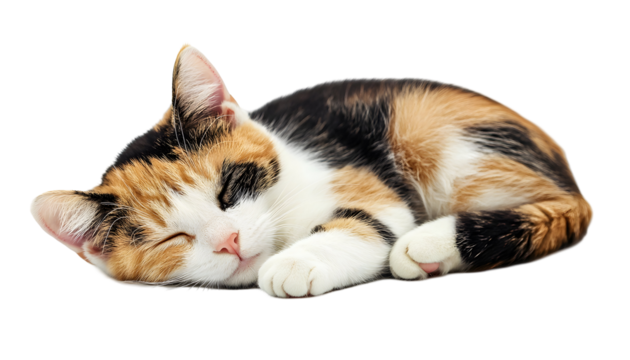 Calico cat sleeping , clipping path  -  