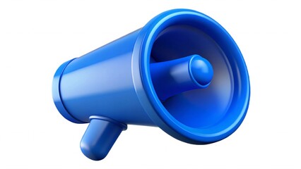 Blue Megaphone Announcement, blue loudspeaker, 3d render, isolated on white