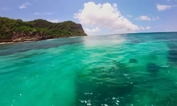 Cinematic FPV drone flight over Atuh Beach on Nusa Penida Island, Bali Indonesia