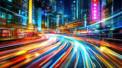 Naklejka premium City Night Lightspeed Traffic Flow