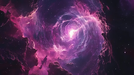 Nebula Vortex: A vibrant, photorealistic image capturing the ethereal beauty of a swirling nebula.  Witness a galactic spiral, a celestial spectacle of cosmic dust and gas.