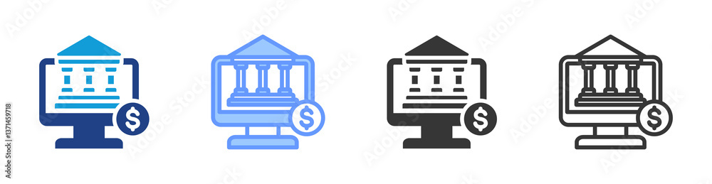 Poster online banking icon set multiple style collection