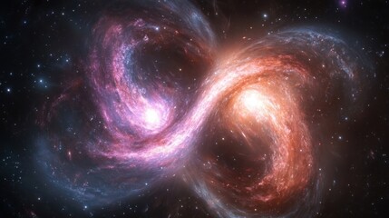 Fototapeta premium double neutron star merger with hues of pinks and purples, swirling galaxies in the background