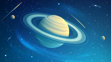 Naklejka premium Cosmic Beauty: Saturn and its Rings in the Universe