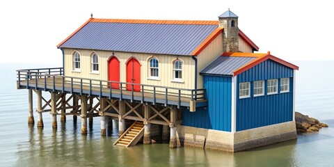 Fototapeta premium Night Photography Tenby Pembrokeshire Wales Lifeboat Station Dramatic Coastal Scene
