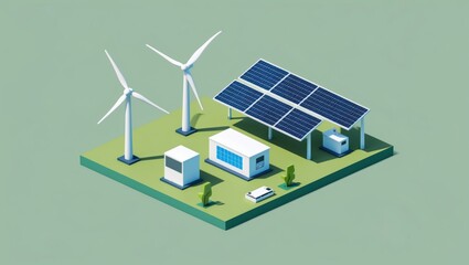 Minimalist Isometric 3D Renewable Energy Scene