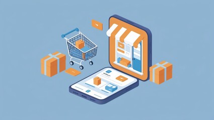 Isometric 3D Illustration of Online Shopping Experience