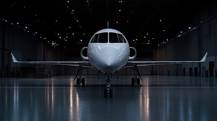 Modern jet aircraft in hangar