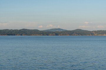 Panorama of the Strait of Georgia on a overcast cloudy summer day