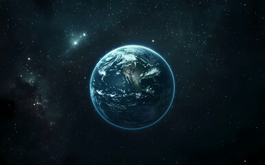 Fototapeta premium Earth in Space: A captivating image of planet Earth, showcasing its vibrant blue oceans and continents amidst the vast expanse of the cosmos, highlighting the beauty of our home.