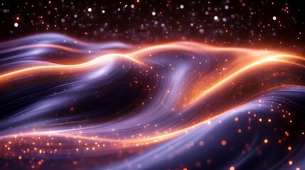 Obraz premium Glowing abstract wavy forms with shimmering particles floating around