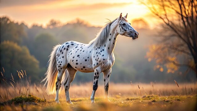 Minimalist Knabstrupper Horse in Serene Landscape - Elegance and Beauty of Unique Coat Patterns, Nature, Tranquility, Horse Photography, Fine Art, Outdoor Scenes