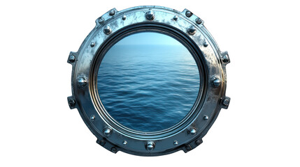 Obraz premium Boat ship porthole with metallic details displayed on a clean white background