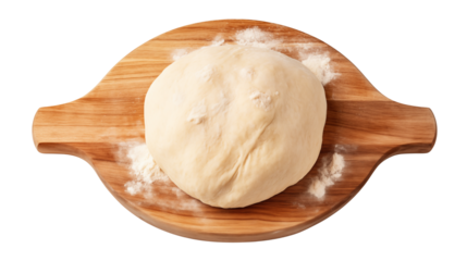 Dough ball on wooden board with flour ready to be cooked