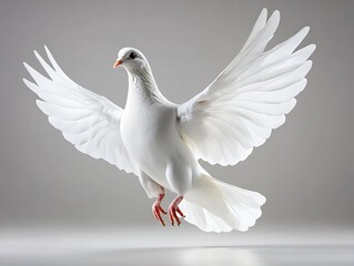 Obraz premium White Dove in Flight Against Gray