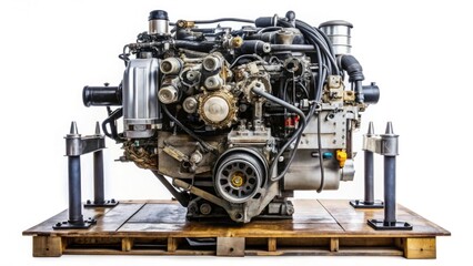 Fototapeta premium Modern Japanese Diesel Engine Repair: Stripped Down Engine in Garage - Automotive Maintenance