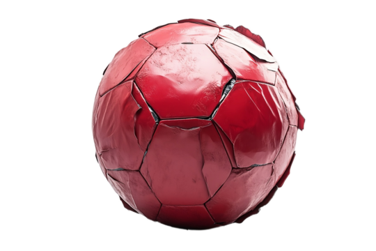 Deflated soccer ball with torn outer layer Isolated on white background or PNG background .