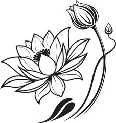 Fototapeta premium lotus flower, simple flower icon, lotus flower silhouette vector black and white
