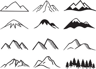 Fototapeta premium set of mountains illustration vector, set of mountains, mountain silhouette vector black and white