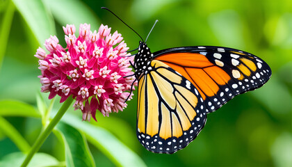 Obraz premium Monarch Butterfly Feeding on Pink Milkweed Flower