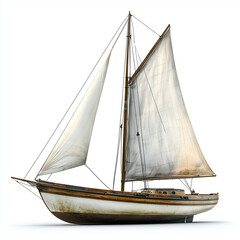 Obraz premium Rustic Wooden Sailboat on a Nautically Scenic Ocean Adventure at Sunset