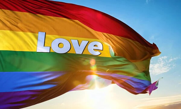 Love is Love Text on LGBTQ Flag for Pride Month