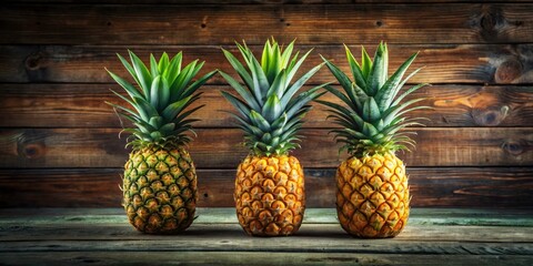 Three Pineapples on Table - Summer Fruit Still Life Photography - Tropical Food Image