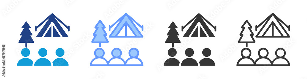 Poster camping icon set multiple style collection