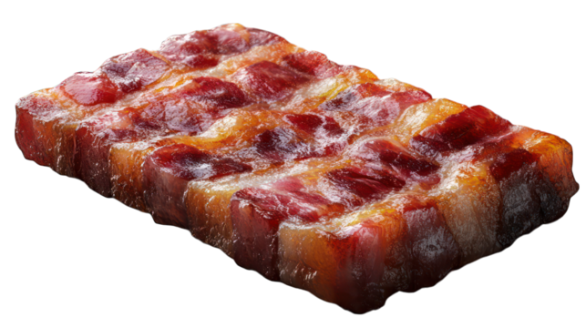 3D bacon slice icon styled realistically on a white background