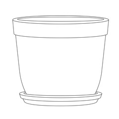 Clay pots. Flowerpot. Vector illustration isolated on white. Black line. Coloring page.