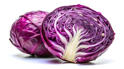 Fototapeta premium Purple Cabbage Isolated White Background, Low Light Photography, Food Photography, Vegetable Still Life, Culinary Image