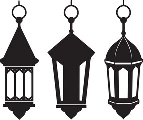ramadan lantern silhouette vector illustration, islamic lantern silhouette vector black and white