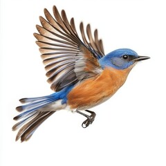 Isolated eastern bluebird soaring gracefully on a clean canvas.