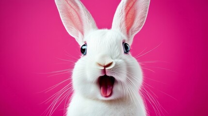 Obraz premium Cute Rabbit Portrait Against a Pink Background