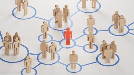 3d illustration of a social network with people connected together. Modern design.3D rendering on white background.