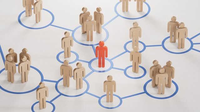 3d illustration of a social network with people connected together. Modern design.3D rendering on white background.
