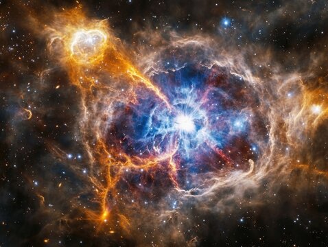 magnetar emitting powerful magnetic fields, with a stunning backdrop of nebulae and galaxies