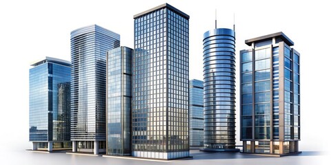 Set of Tall Modern Office Buildings on Transparent Background for Professional Product Photography