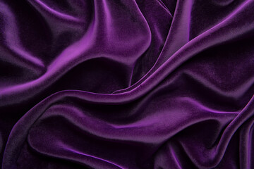 Crushed velvet texture in deep purple fabric background  