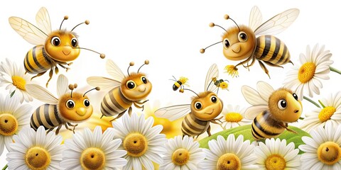Busy Bee Family:  Flower Swarm,  Nature Photography,  Copy Space,  Insect Closeup,  Pollination