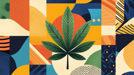 Obraz premium A tattoo-style cannabis leaf illustration with bold lines in high fidelity.