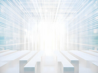 Obraz premium 3D Rendered Abstract White Tunnel With Bright Light And Geometric Lines