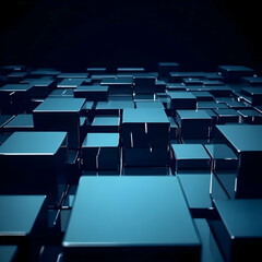 Obraz premium 3D Render of Blue Cubes Arranged in a Geometric Pattern on Dark Background
